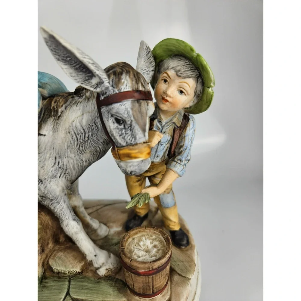 Vintage Set of 2 Donkey Cart Figurines Man Boy Far Donkey Scene‎ Rustic See Desc